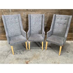 3 x high back armchair, upholstered in textured beige fabric