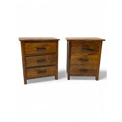 Pair of hardwood three-drawer bedside chests