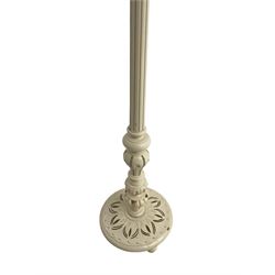 Victorian design Classical standard lamp, turned and fluted column with circular base, in cream finish, with matching fringed shade 