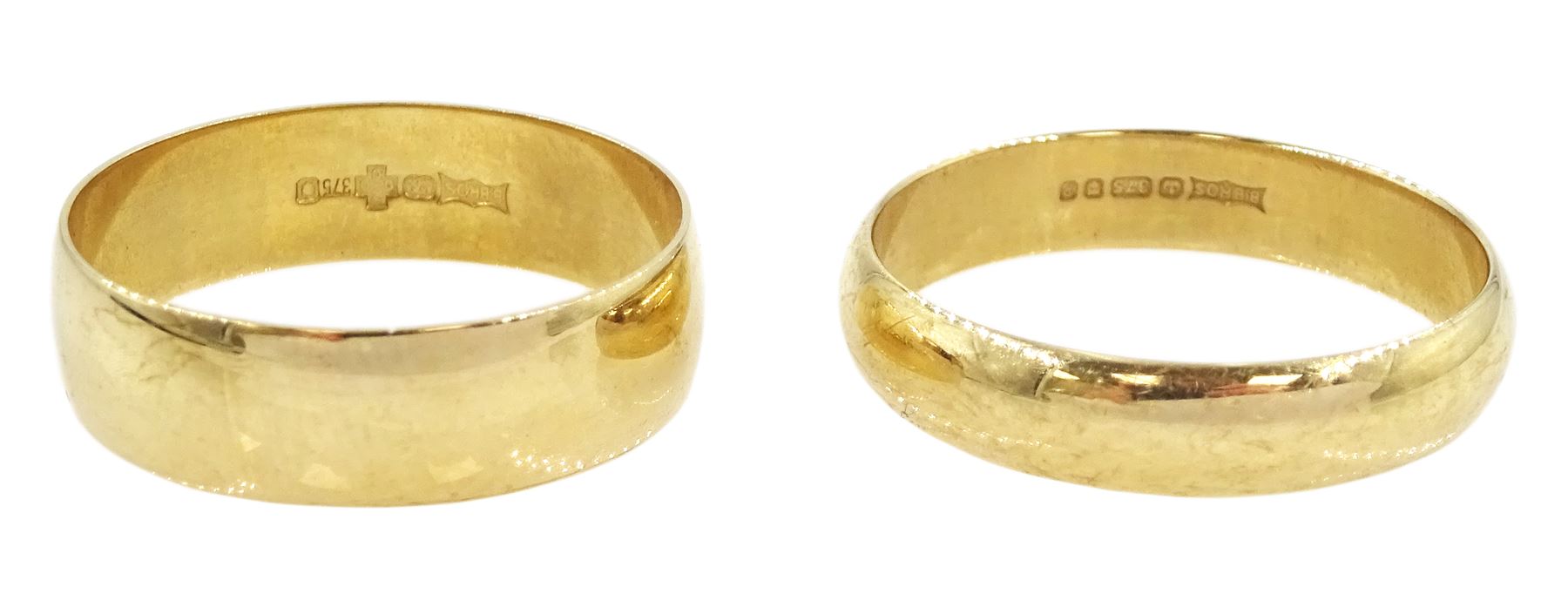 Two 9ct gold wedding bands, hallmarked