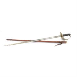 British Officer's Infantry sword, by Henry Wilkinson, the blade engraved with coats of arms and foliate scrolls, wire bound leather grip, in a leather scabbard, blade length L86cm