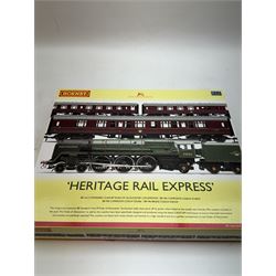 Hornby '00' gauge DCC ready Heritage Rail Express Train Pack R3192, comprising Class 8P 4-6-2 'Duke of Glouscester' locomotive no. 71000 in BR green, MkI Composite Coach no. EI6070, MkI Corridor Coach no. E25366 and MkI Brake Coach no. E35334, in original box