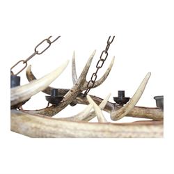 Deer antler chandelier, of square shaped form, with eight fitted lights, W70cm, H61cm