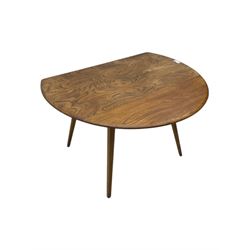 Lucian Ercolani for Ercol - 1960s elm and beech dining table, drop-leaf oval top, on splayed square tapering supports