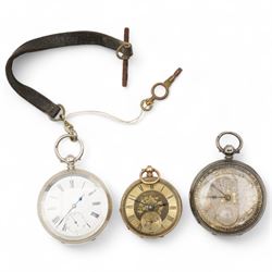 14ct gold key wound pocket watch, Victorian silver key wound lever pocket watch and a silv...