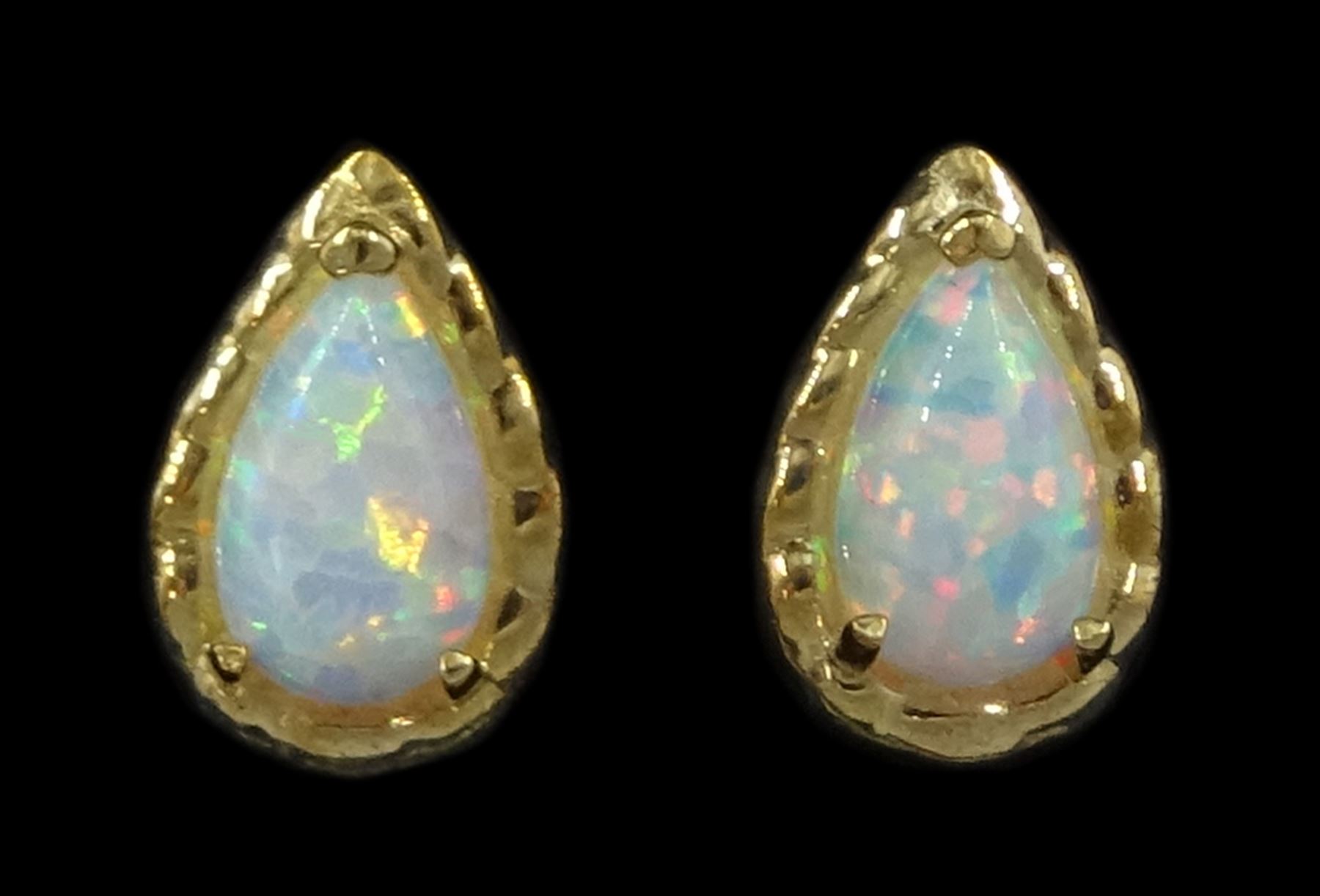 Pair of 9ct gold opal stud earrings, stamped