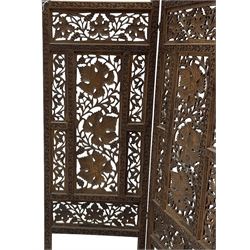 Anglo-Indian heavily carved and pierced three panel folding screen 