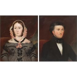 English School (19th century): Portraits of Husband and Wife, pair oils on canvas unsigned 30cm x 24cm in ornate swept gilt frames (2)