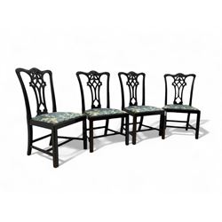 Set of four early 20th century Chippendale design dining chair, shaped cresting rail carve...