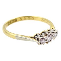 Mid 20th century gold three stone single cut diamond ring, stamped 18ct & PT