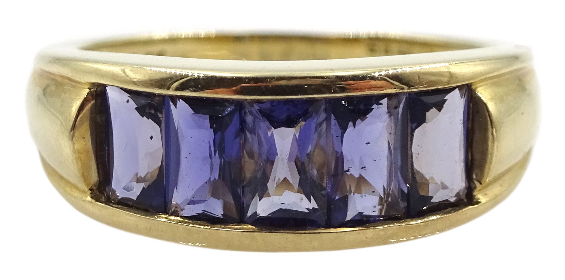 9ct gold five stone iolite ring, hallmarked