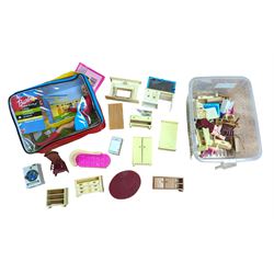 Barbie College style 55670, in box, together with a collection of dolls house furniture, including Louis Marx plastic examples