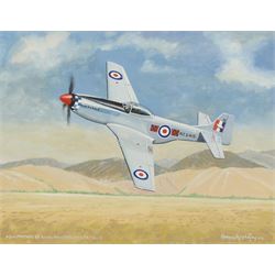 Norman Appleton (British 1926-): 'P-15D Mustang - Ex Royal New Zealand Air Force', gouache signed titled and dated 2016, 34cm x 44cm; with various signed aeronautic pictures (3)