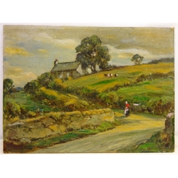  Owen Bowen (Staithes Group 1873-1967): Cottage on a Hillside, oil on artist's board signed 28cm x 38cm (unframed)  