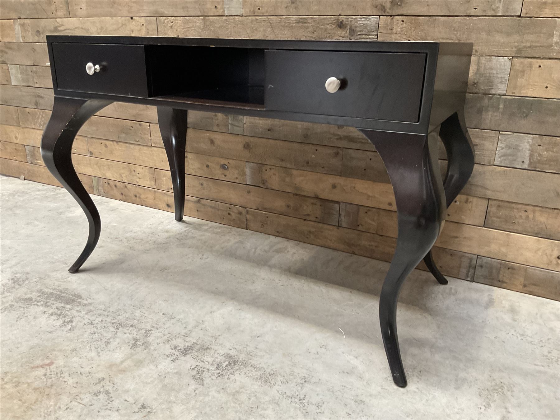 Rosewood finish console dressing table, fitted with two soft-close drawers