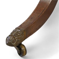 George III mahogany and rosewood banded breakfast or centre table, circular tilt-top with figured veneers and rosewood band, on turned column with four out-splayed supports, ornate cast brass castors 