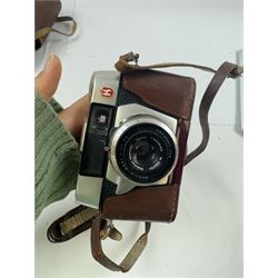 Collection of 35mm rangefinder cameras and similar, to include King Regula L, Balda Baldessa serial no. 370514, Synchro Compur MX V, Kodak Retina Ib serial no. 179811, Kodak 66 Model II and a Zeiss Ikon Contaflex, all with brown cases, with two leather camera bags and accessories