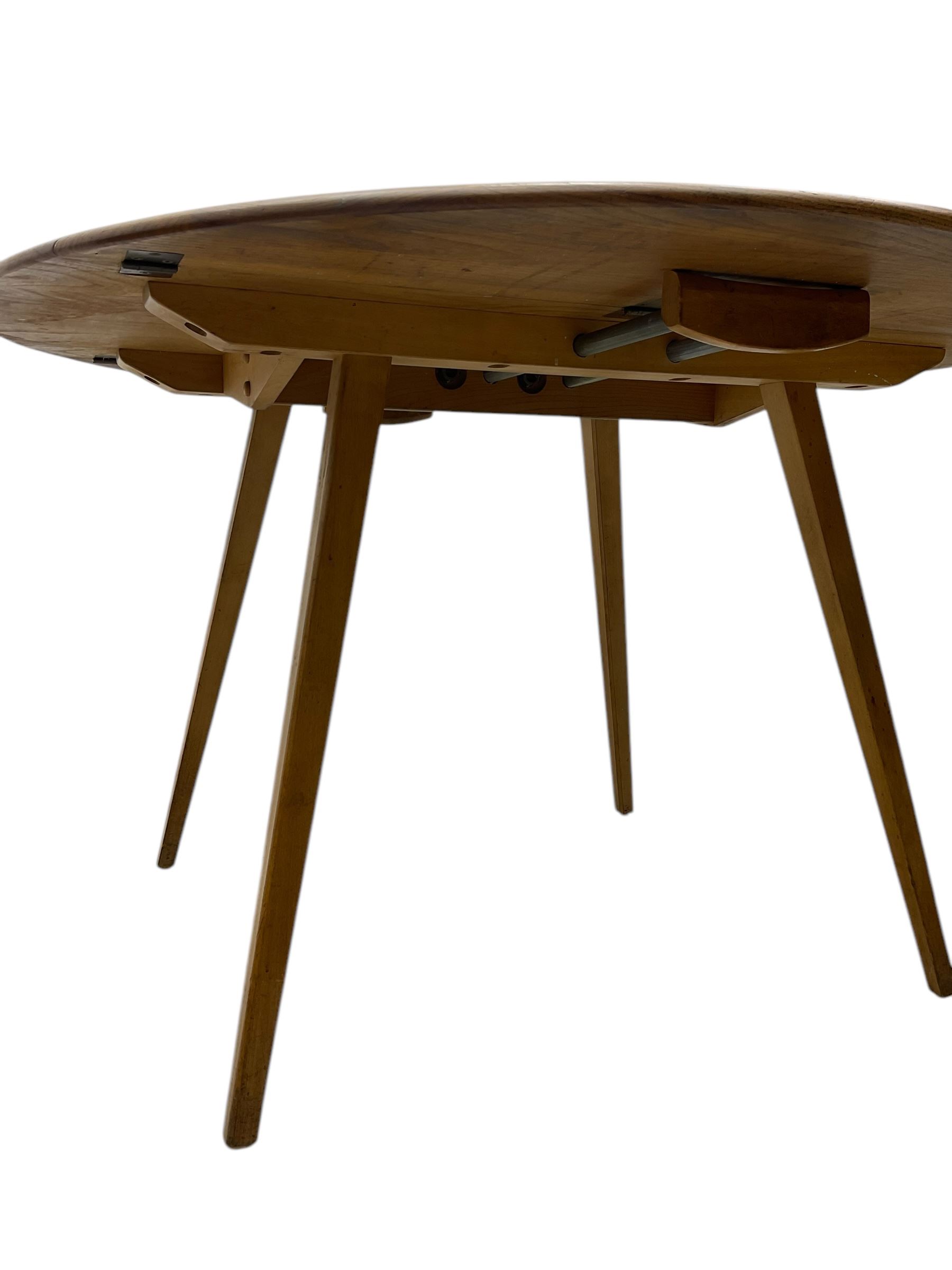 Lucian Ercolani for Ercol - 1960s elm and beech dining table, drop-leaf oval top, on splayed square tapering supports