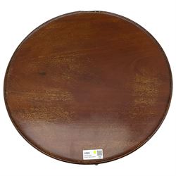 19th century mahogany tripod table, circular dished top on vasiform pedestal, three out-splayed supports 