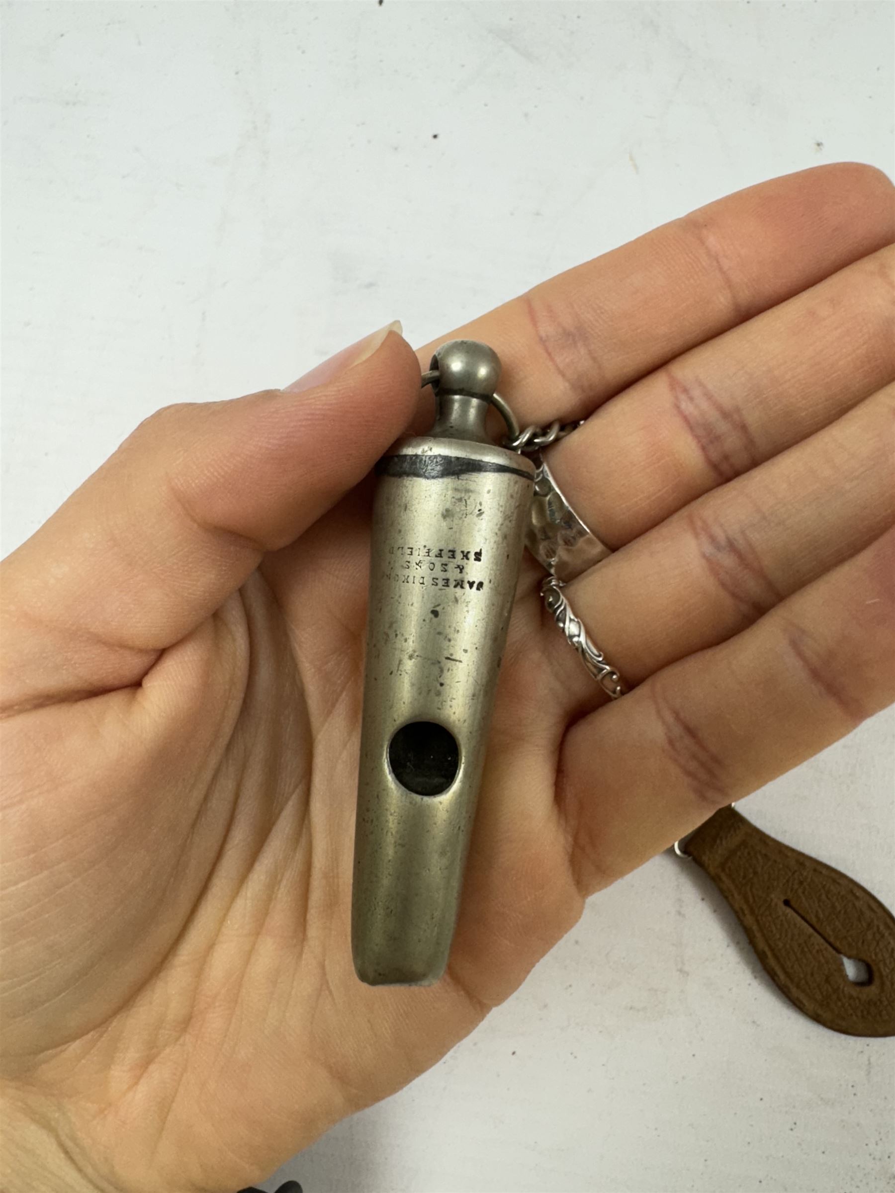 19th century, James Dixon & Sons whistle with chain, L7cm