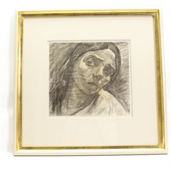 Continental School (Mid-20th Century): Portrait of a Fearful Woman, charcoal unsigned 29cm x 31cm 