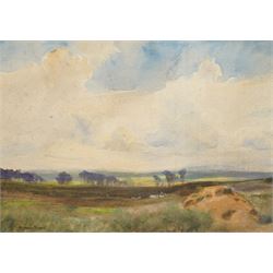 John Spence Ingall (Staithes Group 1850-1936): Flatland Landscape with Trees and Clouds, watercolour signed 25cm x 35cm