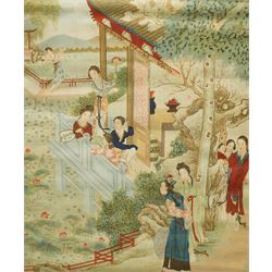 Chinese School (19th Century): Figures in a Garden, watercolour and gouache on silk unsigned 25cm x 21cm 