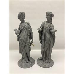 Four spelter figures of women in neoclassical dress, largest H47cm