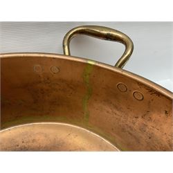 Large Victorian copper twin handled jam or preserve pan, not including handles H18cm D53cm