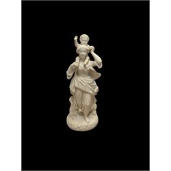 Victorian Parian figure, modelled as a mother with child upon her shoulders, H43cm