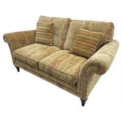 Parker Knoll - 'Burghley' two-seat sofa, upholstered in 'Baslow Medallion' gold floral pattern fabric