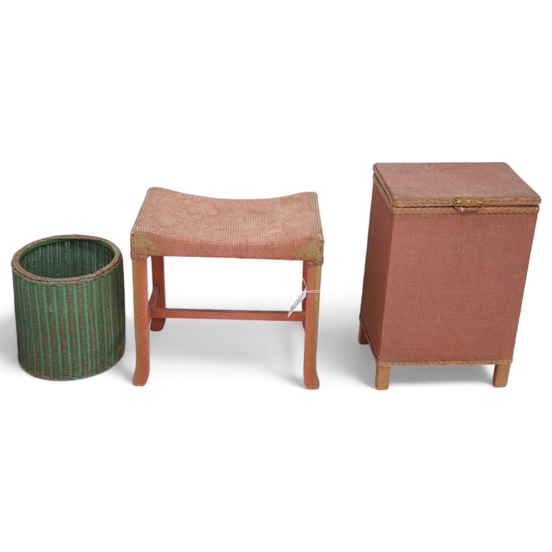 Lloyd Loom - linen bin (W36cm, H45cm, D25cm); stool; and cylinder bin (3)