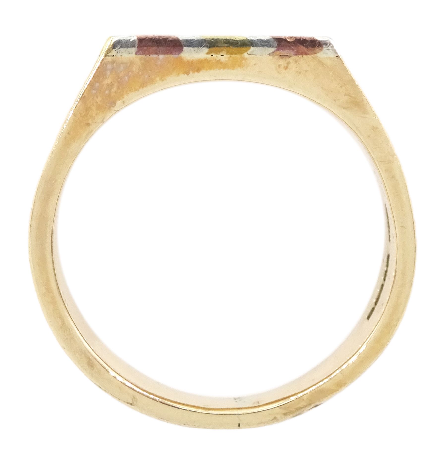 9ct gold tri-coloured signet ring, hallmarked