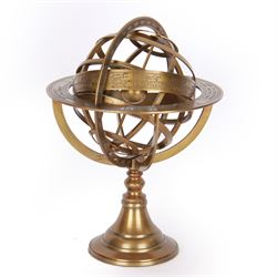 Brass table top globe armillary sphere, H26cm