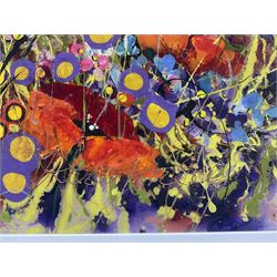 Rozanne Bell (Zimbabwean 1962-): 'Purple Wham Bam', mixed media with acrylic and resin signed 99cm x 99cm 