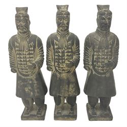 Set of three Chinese 'Terracotta Warrior' style figures, tallest example H27cm 