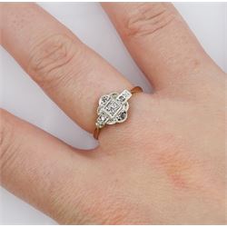 Art deco gold and platinum milgrain set diamond ring, stamped 9ct & Plat