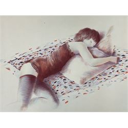 Josephine Ghilchik (British/Australian 1890-1981): 'Deirdre', pencil and chalk signed titled and dated 'Nov 9th 1937', 61cm x 42cm; Adrian George (British 1944-2021): 'Sleeping Girl', artists proof lithograph signed in pencil 59cm x 78cm; English School (Mid 20th century): Portrait of a Seated Gentleman, pencil indistinctly signed, with Examined South Kensington blindstamp 41cm x 24cm (3) (unframed)