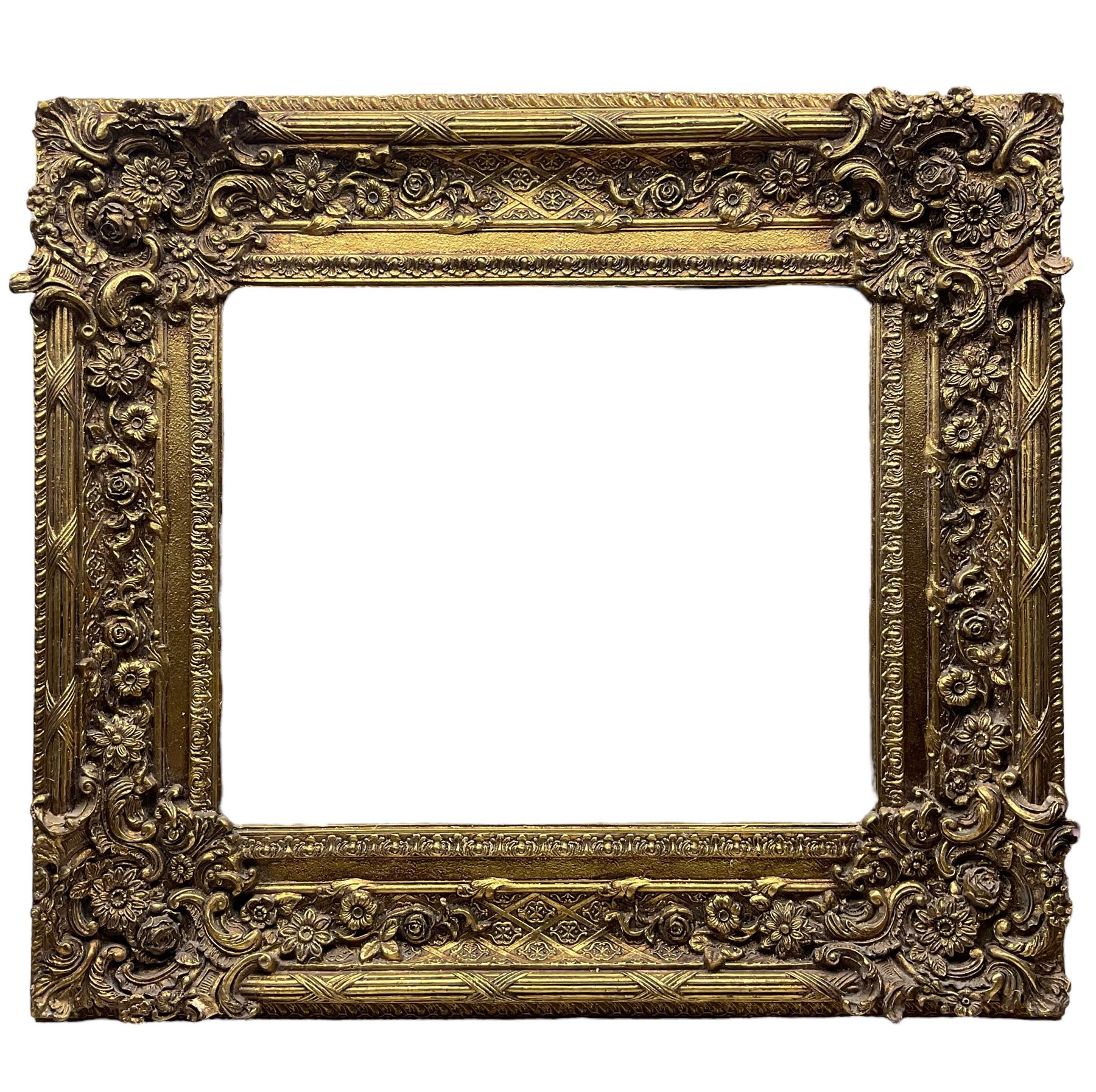 Frames - Heavily ornate Baroque style frame containing modern oil aperture 49cm x 59cm overall 84cm x 94cm 