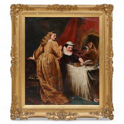 John Calcott Horsley RA (British 1817-1903): 'The Intruder', oil on canvas signed and indi...