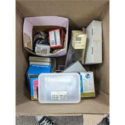 Large collection of radio parts, camera and electrical equipment and similar, together with other electrical parts, etc in five boxes 