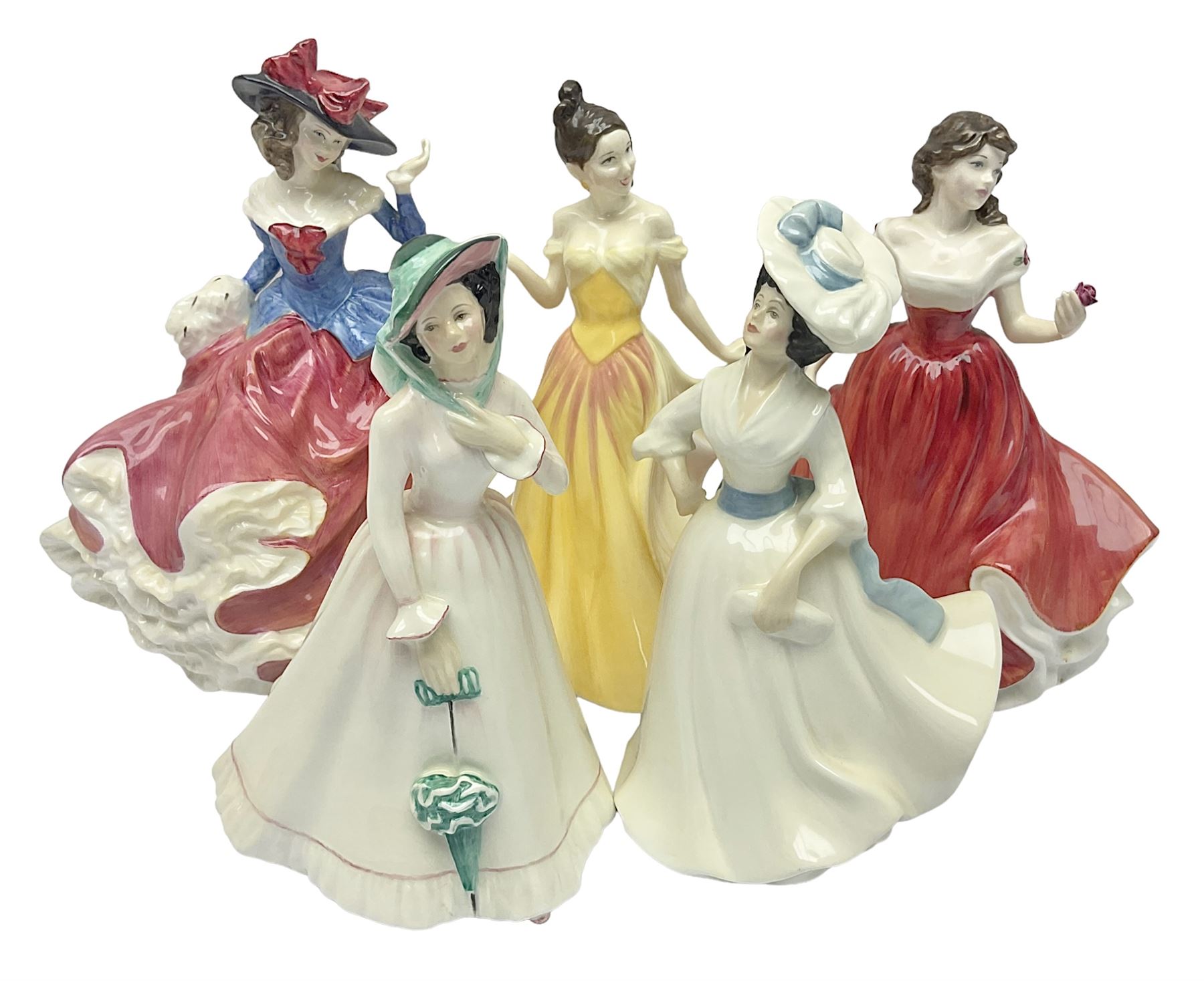 Five Royal Doulton figures, comprising Marianne HN4153, Janet HN4042, Margaret HN2397, Jessica HN4049 and Julia HN2706