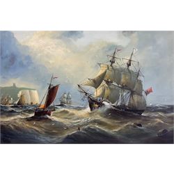 Michael J Whitehand (British 1941-): Shipping Off Whitby in Heavy Seas, oil on canvas sign...