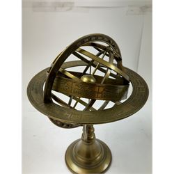 Brass table top globe armillary sphere, H26cm