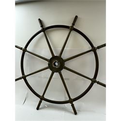 Late 19th century/early 20th century eight-spoke copper and brass ship's wheel, inscribed Brown Bros & Co Ltd, Rosebank Ironworks, Edinburgh to the hub, D91cm