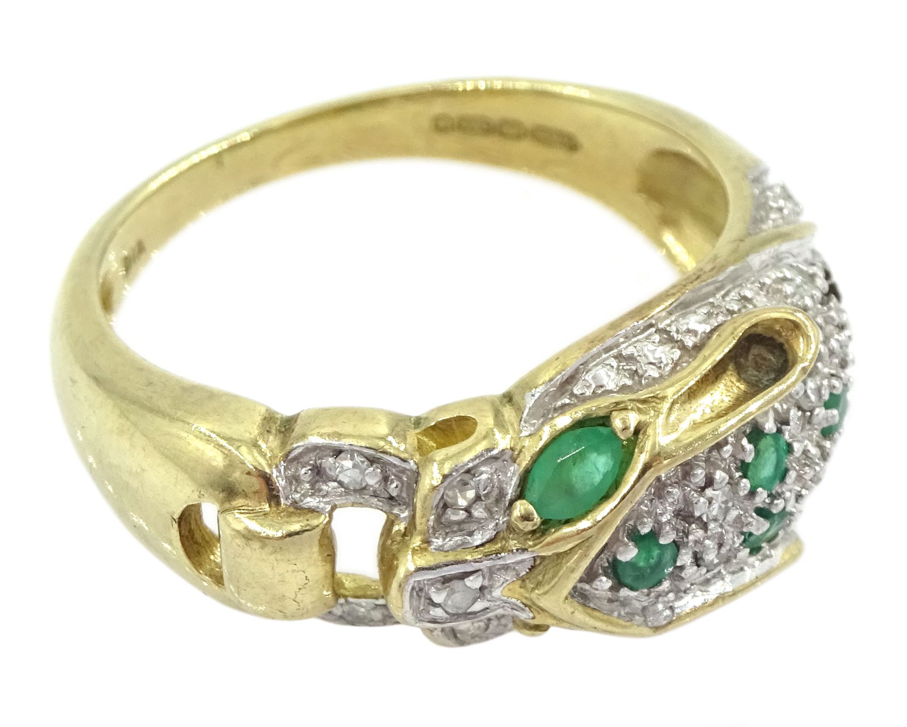 9ct gold emerald and pave set diamond leopard ring, hallmarked