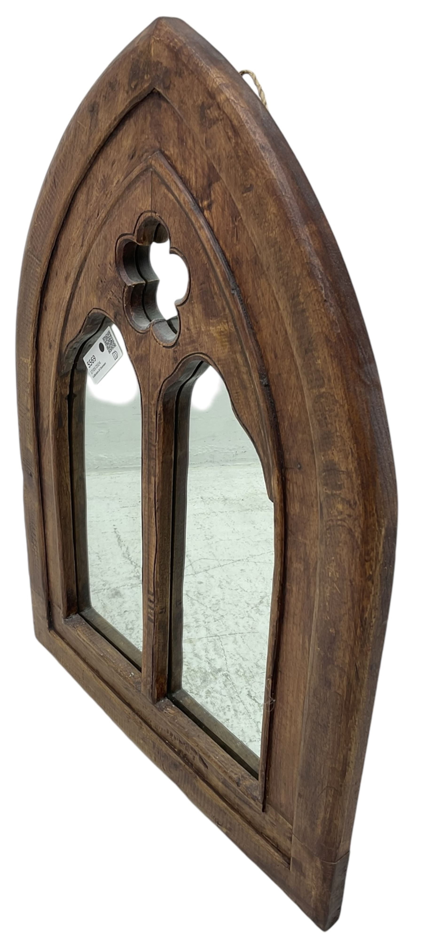 Rustic hardwood lancet shaped wall mirror