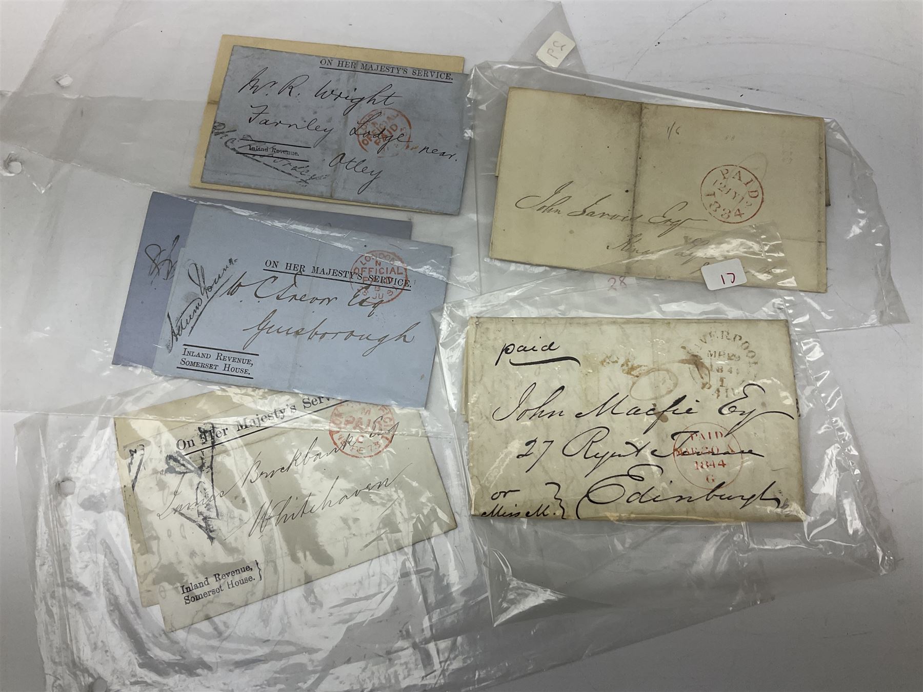 Postal history, including pre stamp covers and letter, various 'On Her Majesty's Service' covers, envelopes with 'Buckingham Palace' postal stamp etc