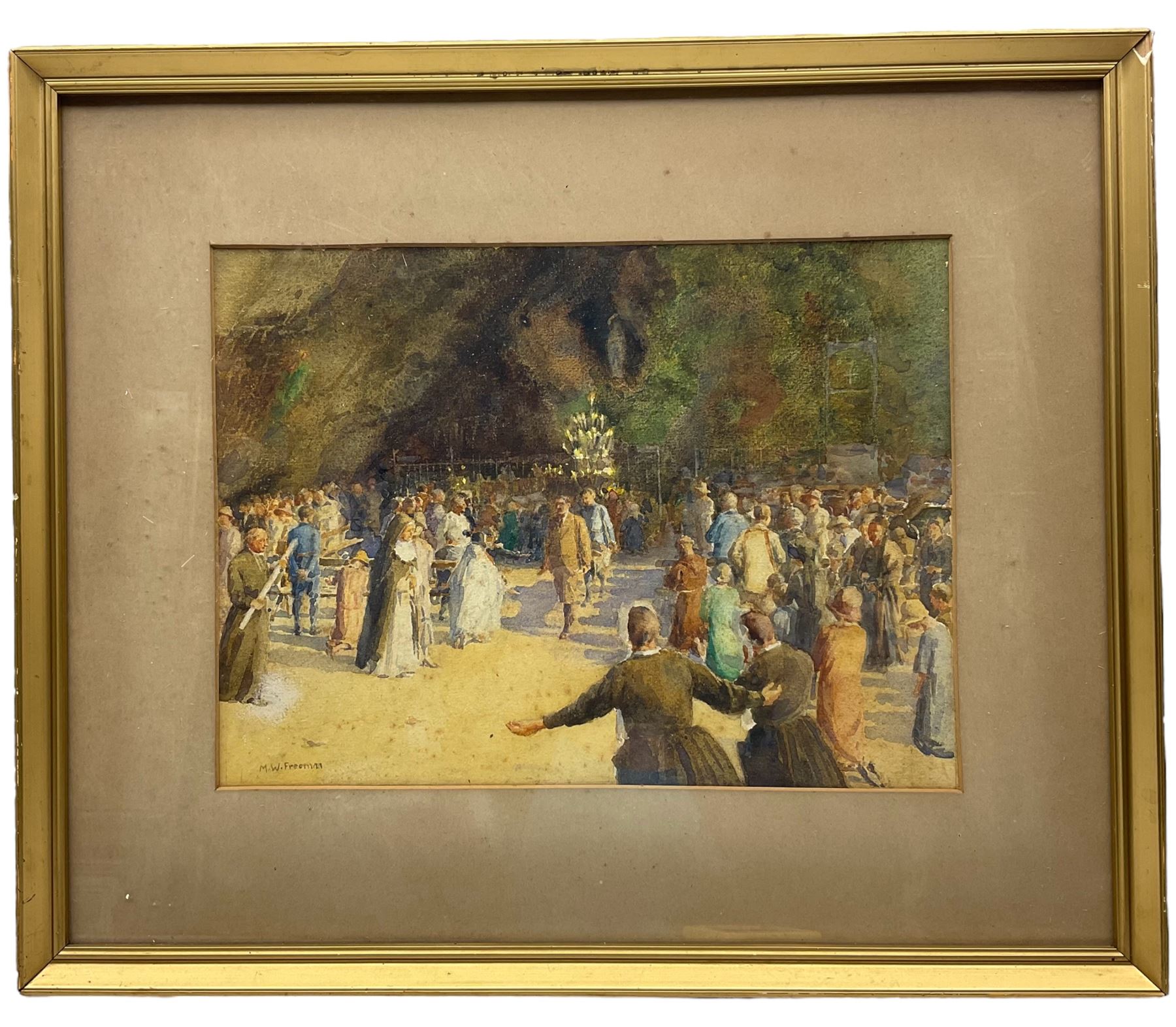 Mary Winifred Freeman (British 1866-1961): Figures at the Healing Shrine Lourdes, watercolour signed 22cm x 30cm