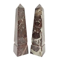 Pair of red marble obelisks H20cm